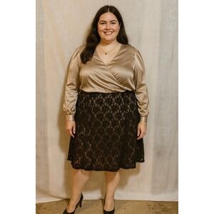 Black Lace Witchy Elegant Goth 18/20W Lined Skirt Career Party Stretch Glam Date